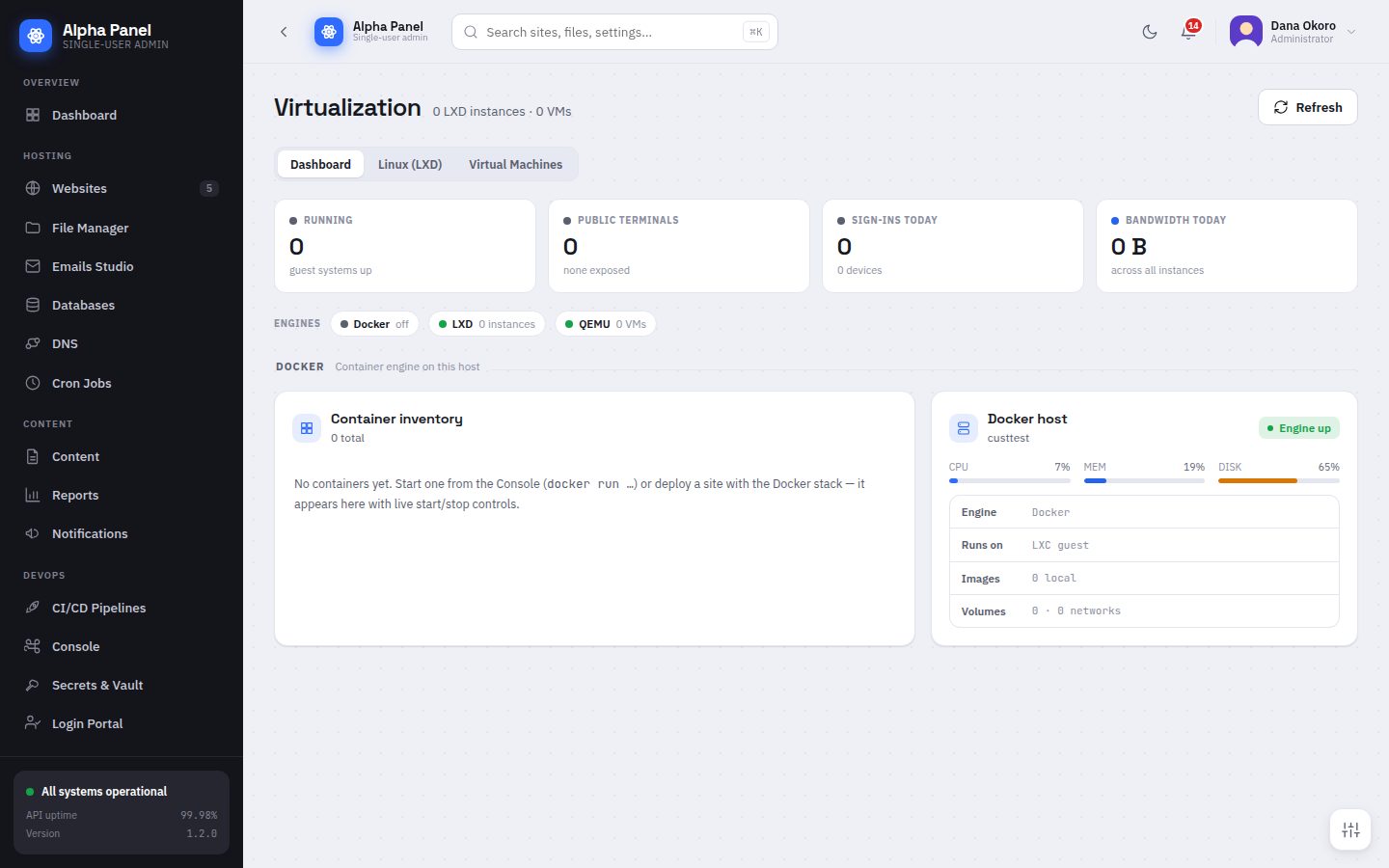 Virtualization screen in AlphaPanel